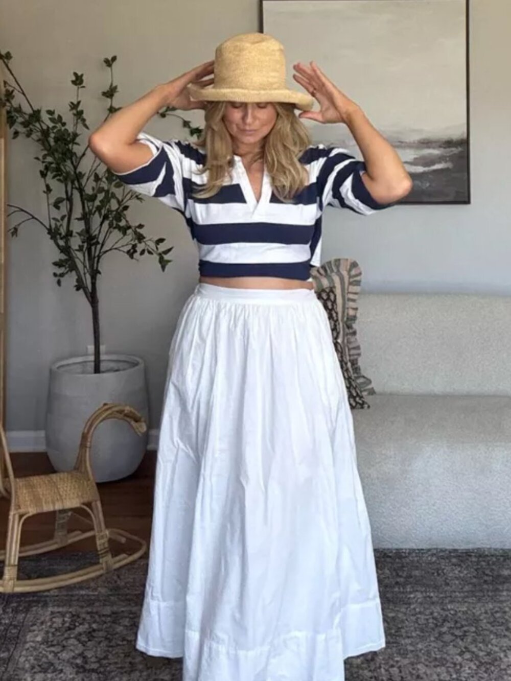 Free People Slater Top in Navy & White Stripe
